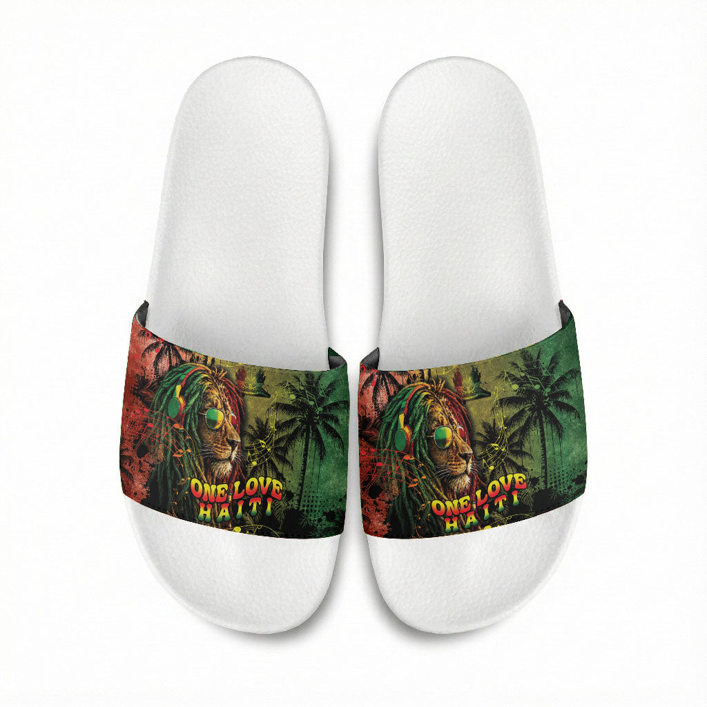 One Love Afro Haiti Slide Sandals Rastafarian Lion Reggae Grunge Style