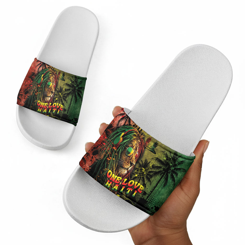 One Love Afro Haiti Slide Sandals Rastafarian Lion Reggae Grunge Style