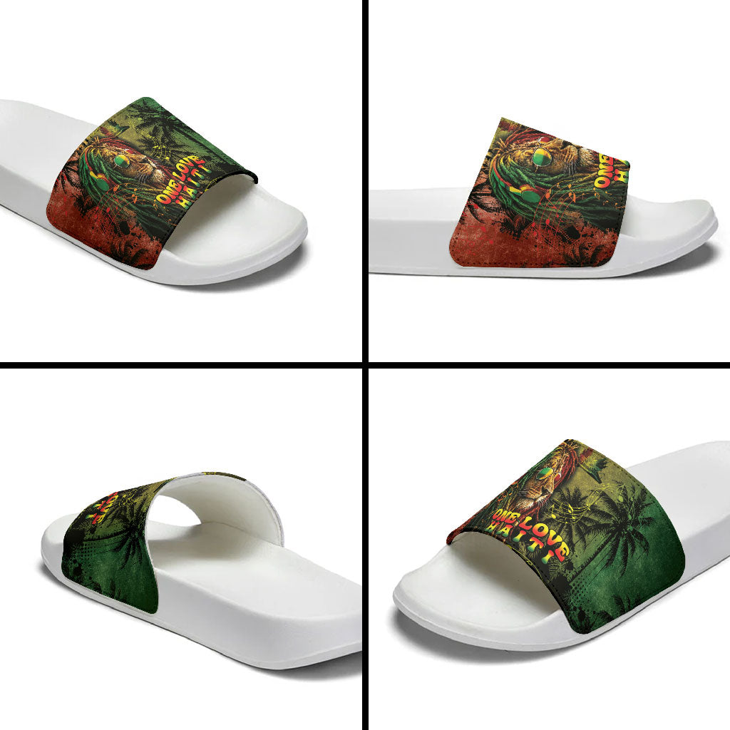 One Love Afro Haiti Slide Sandals Rastafarian Lion Reggae Grunge Style