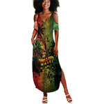 One Love Afro Haiti Summer Maxi Dress Rastafarian Lion Reggae Grunge Style