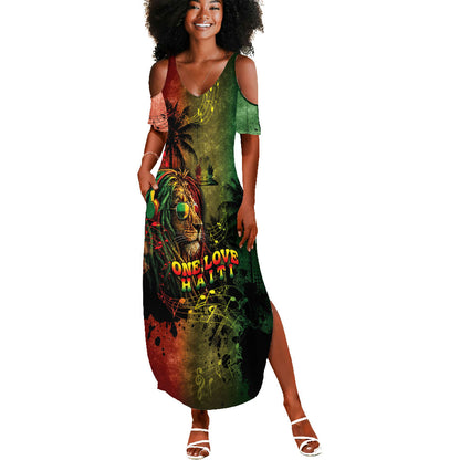 One Love Afro Haiti Summer Maxi Dress Rastafarian Lion Reggae Grunge Style