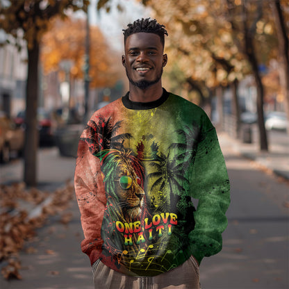 One Love Afro Haiti Sweatshirt Rastafarian Lion Reggae Grunge Style