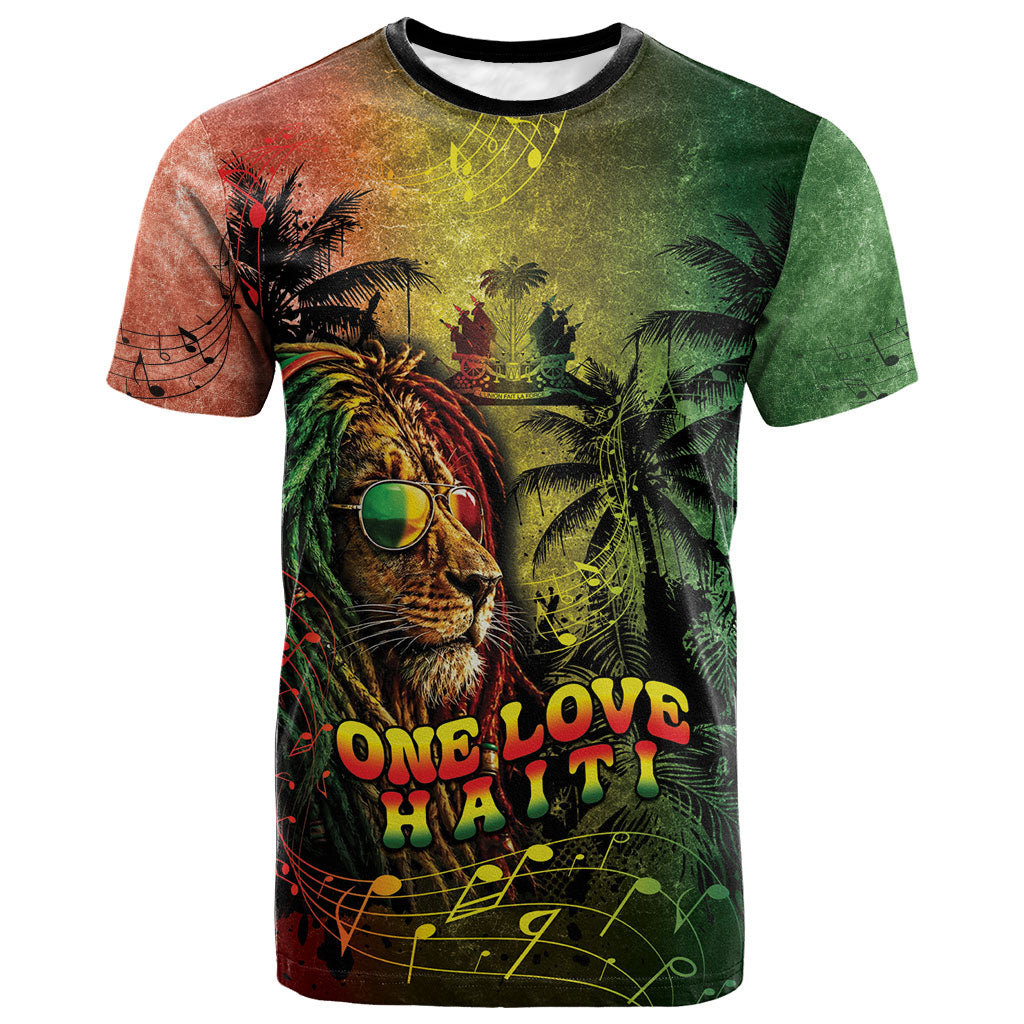One Love Afro Haiti T shirt Rastafarian Lion Reggae Grunge Style