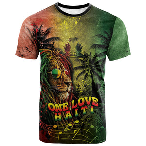 One Love Afro Haiti T shirt Rastafarian Lion Reggae Grunge Style