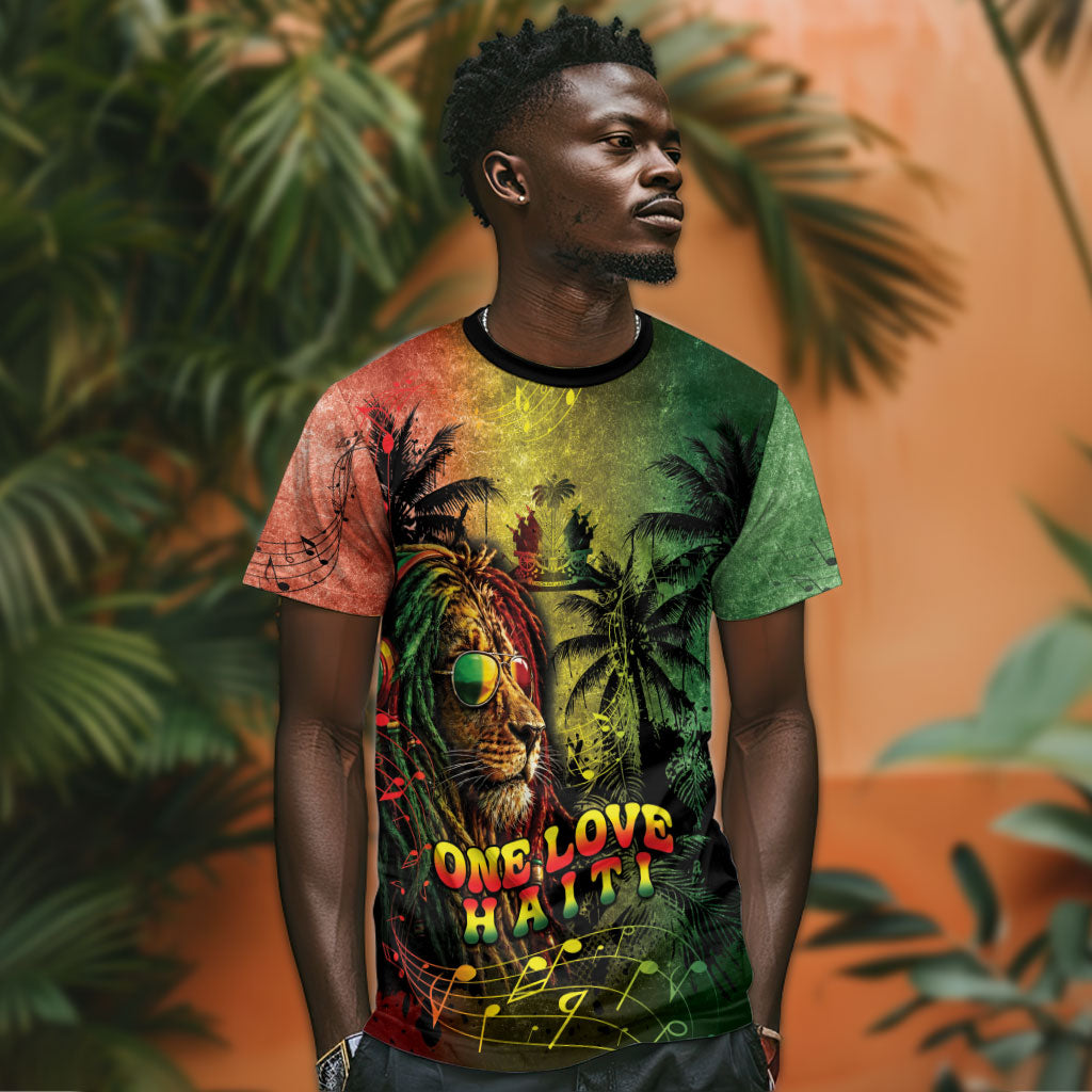 One Love Afro Haiti T shirt Rastafarian Lion Reggae Grunge Style