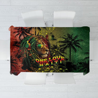 One Love Afro Haiti Tablecloth Rastafarian Lion Reggae Grunge Style
