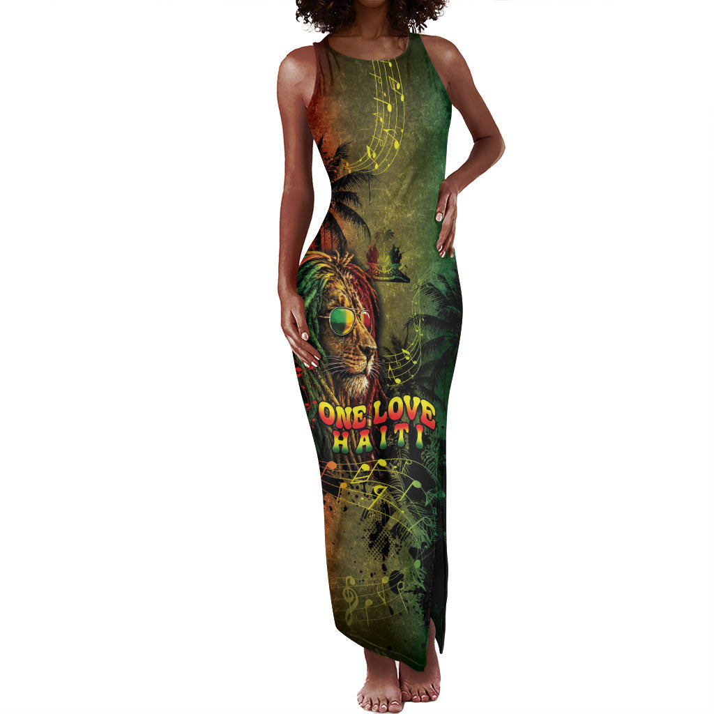 One Love Afro Haiti Tank Maxi Dress Rastafarian Lion Reggae Grunge Style