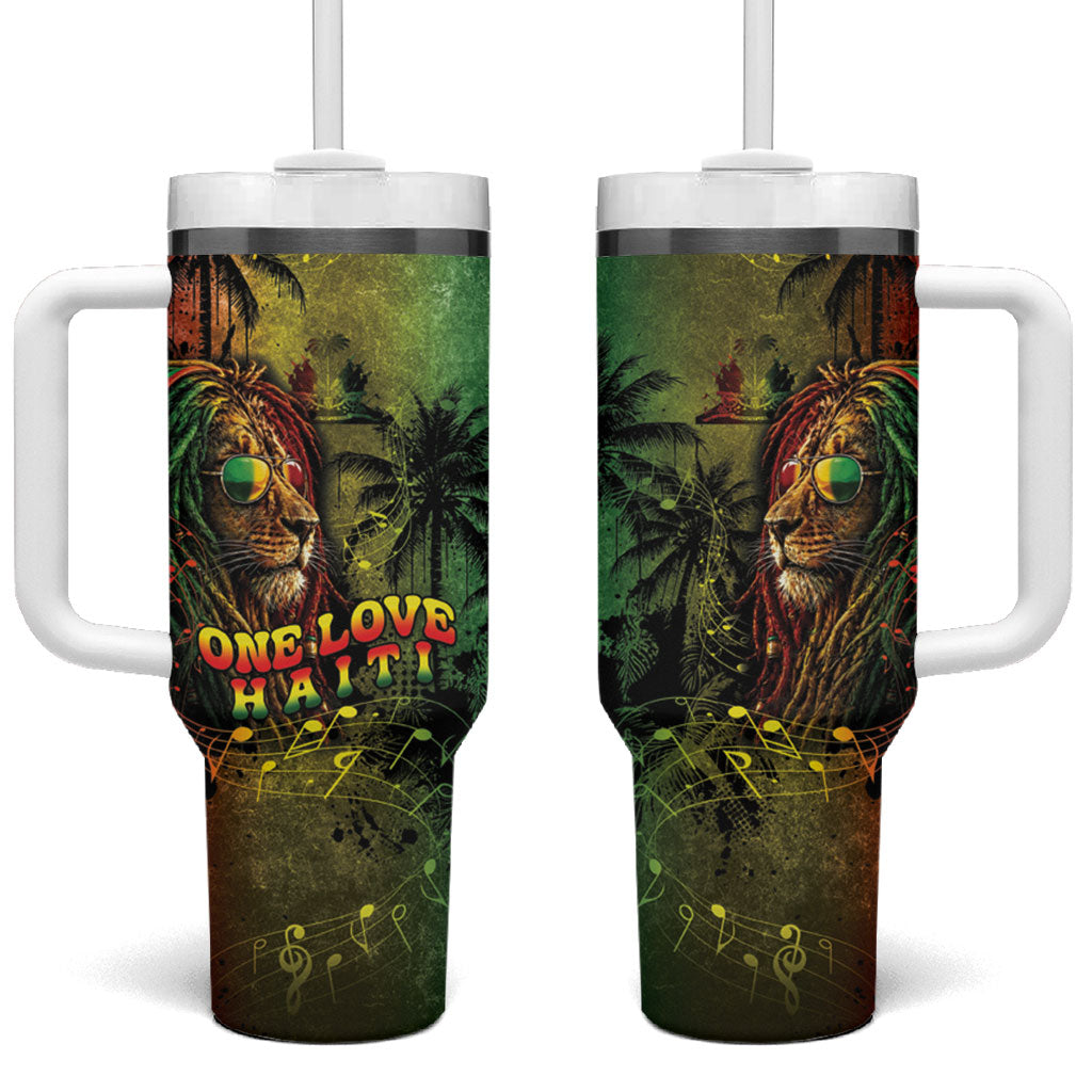 One Love Afro Haiti Tumbler With Handle Rastafarian Lion Reggae Grunge Style