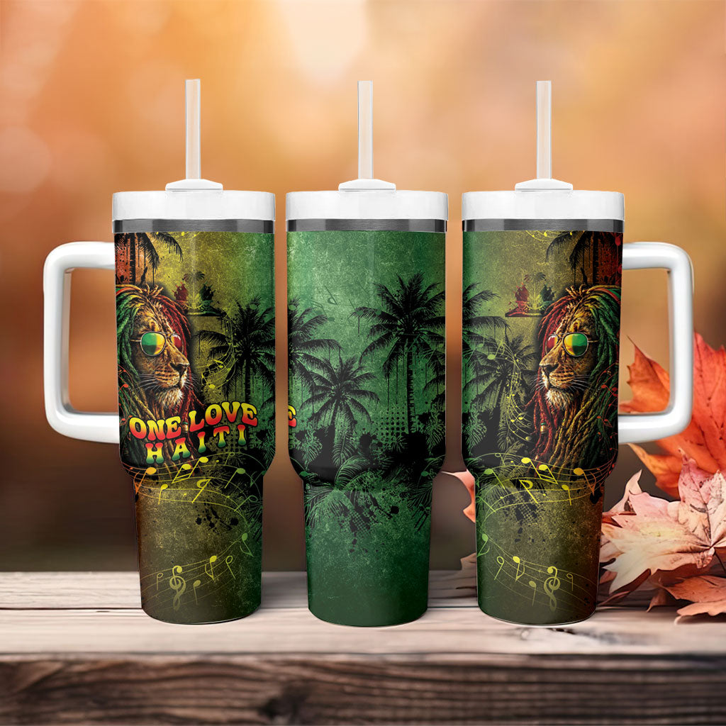 One Love Afro Haiti Tumbler With Handle Rastafarian Lion Reggae Grunge Style
