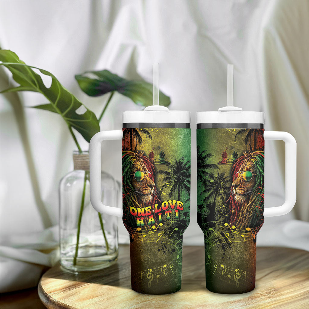 One Love Afro Haiti Tumbler With Handle Rastafarian Lion Reggae Grunge Style