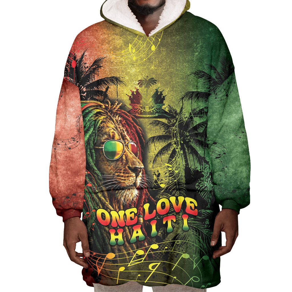 One Love Afro Haiti Wearable Blanket Hoodie Rastafarian Lion Reggae Grunge Style