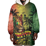 One Love Afro Haiti Wearable Blanket Hoodie Rastafarian Lion Reggae Grunge Style