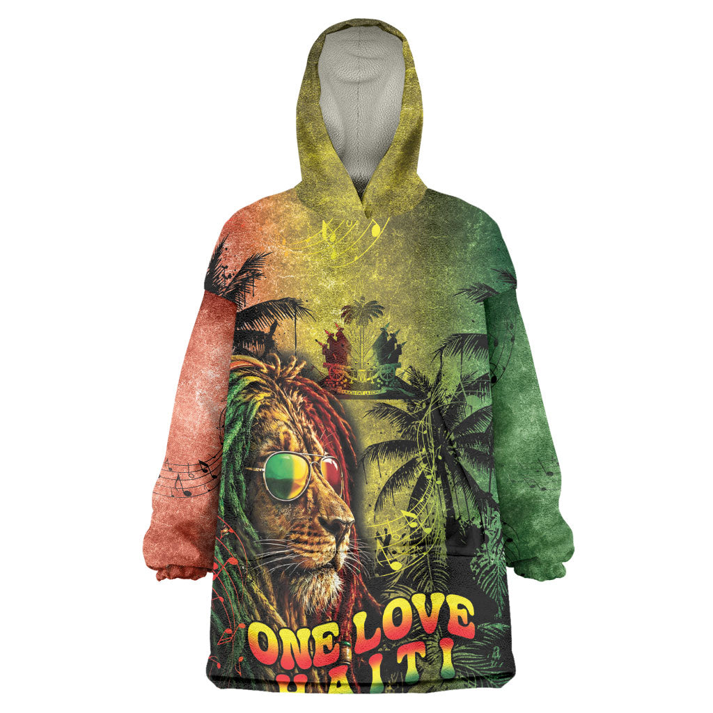 One Love Afro Haiti Wearable Blanket Hoodie Rastafarian Lion Reggae Grunge Style