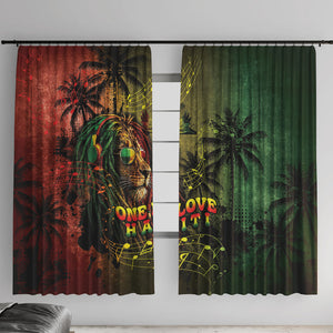 One Love Afro Haiti Window Curtain Rastafarian Lion Reggae Grunge Style