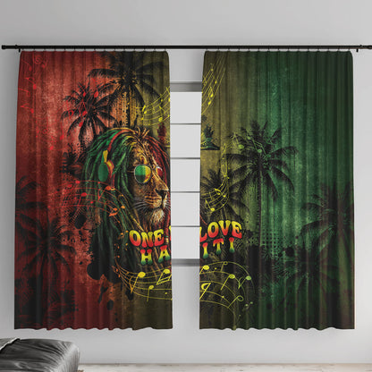 One Love Afro Haiti Window Curtain Rastafarian Lion Reggae Grunge Style
