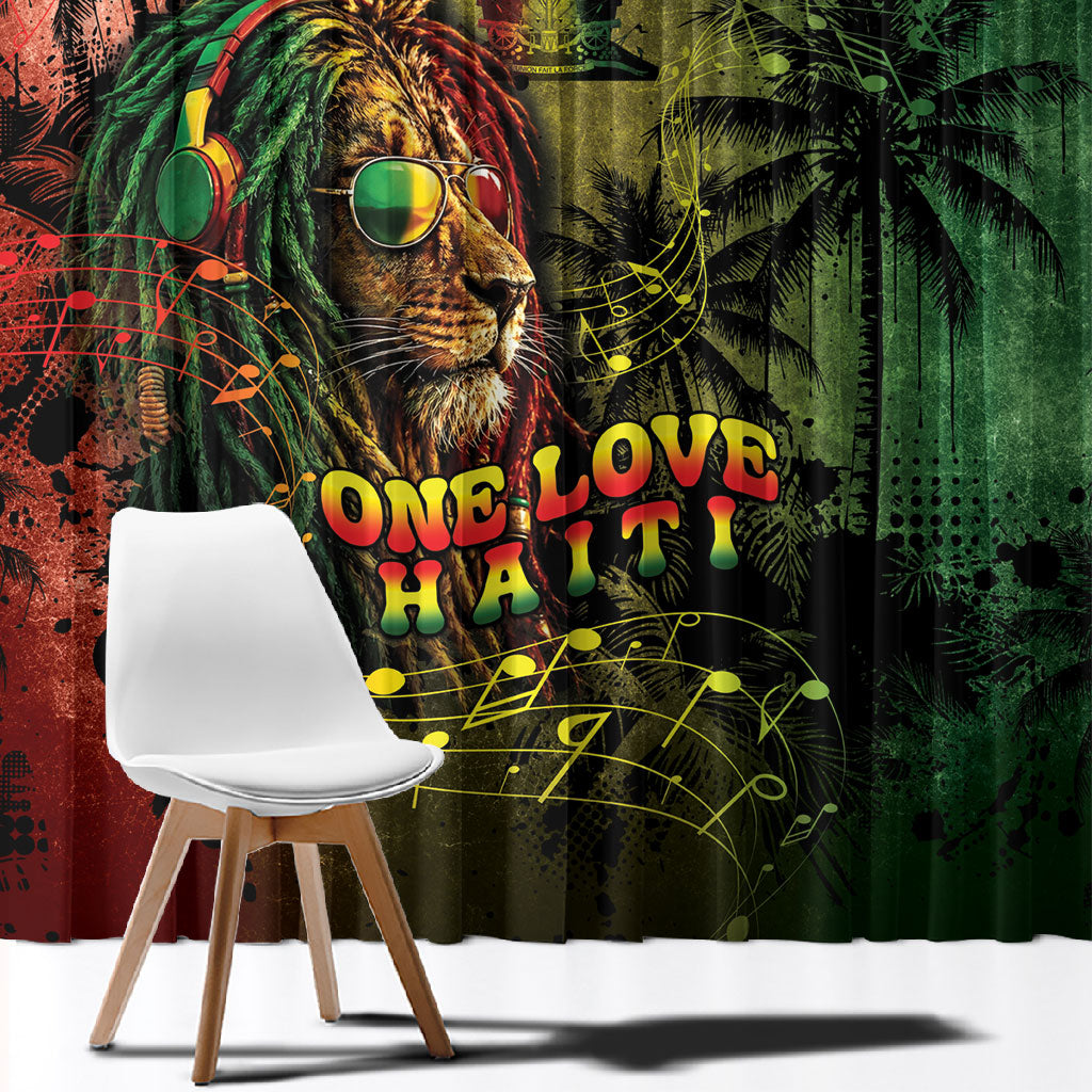 One Love Afro Haiti Window Curtain Rastafarian Lion Reggae Grunge Style
