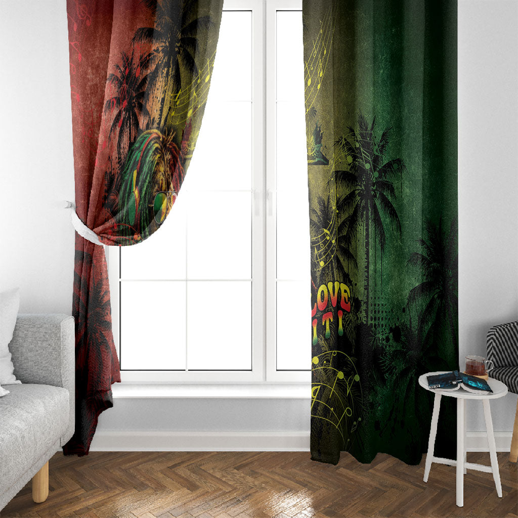 One Love Afro Haiti Window Curtain Rastafarian Lion Reggae Grunge Style