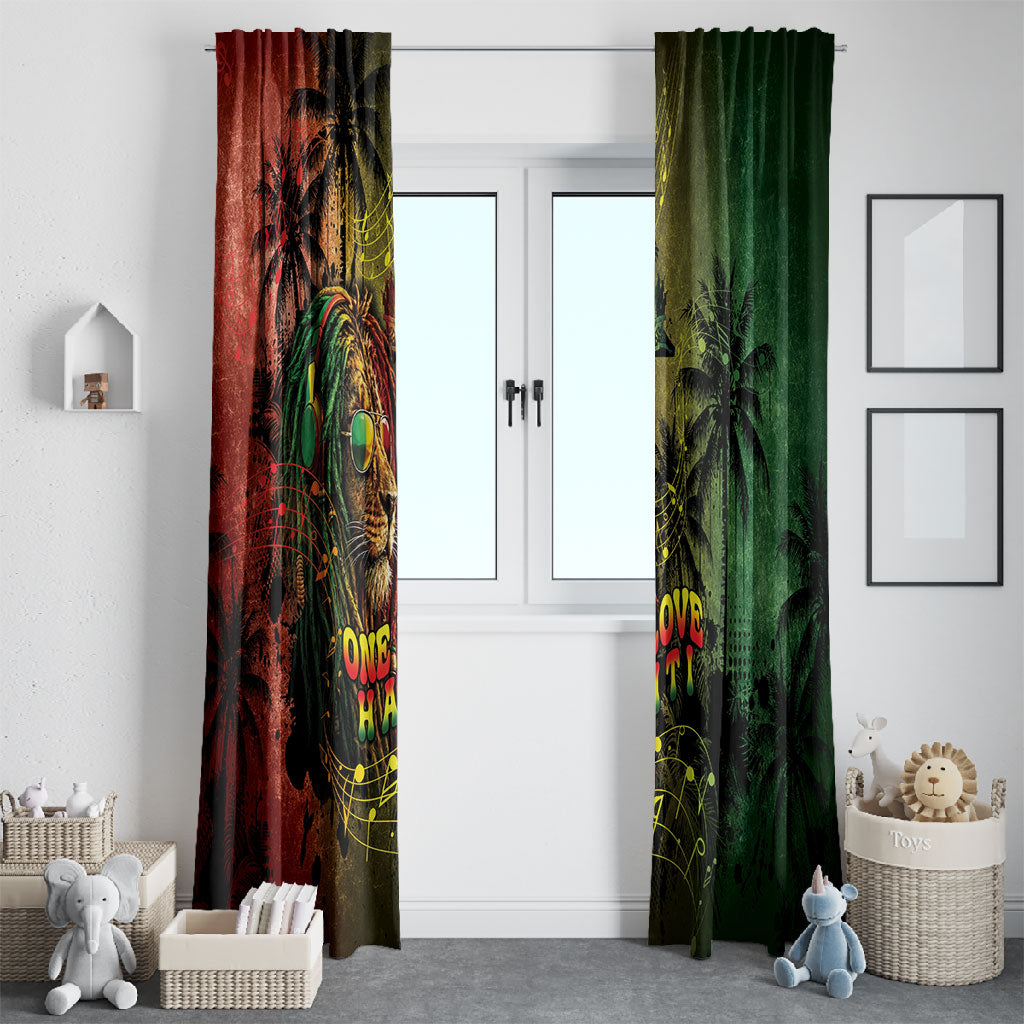 One Love Afro Haiti Window Curtain Rastafarian Lion Reggae Grunge Style