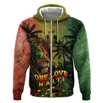 One Love Afro Haiti Zip Hoodie Rastafarian Lion Reggae Grunge Style