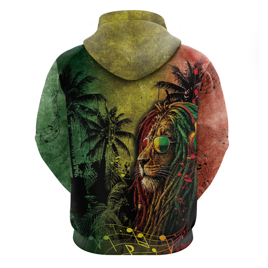 One Love Afro Haiti Zip Hoodie Rastafarian Lion Reggae Grunge Style