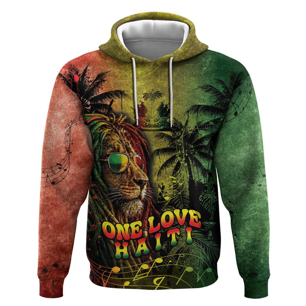 One Love Afro Haiti Zip Hoodie Rastafarian Lion Reggae Grunge Style