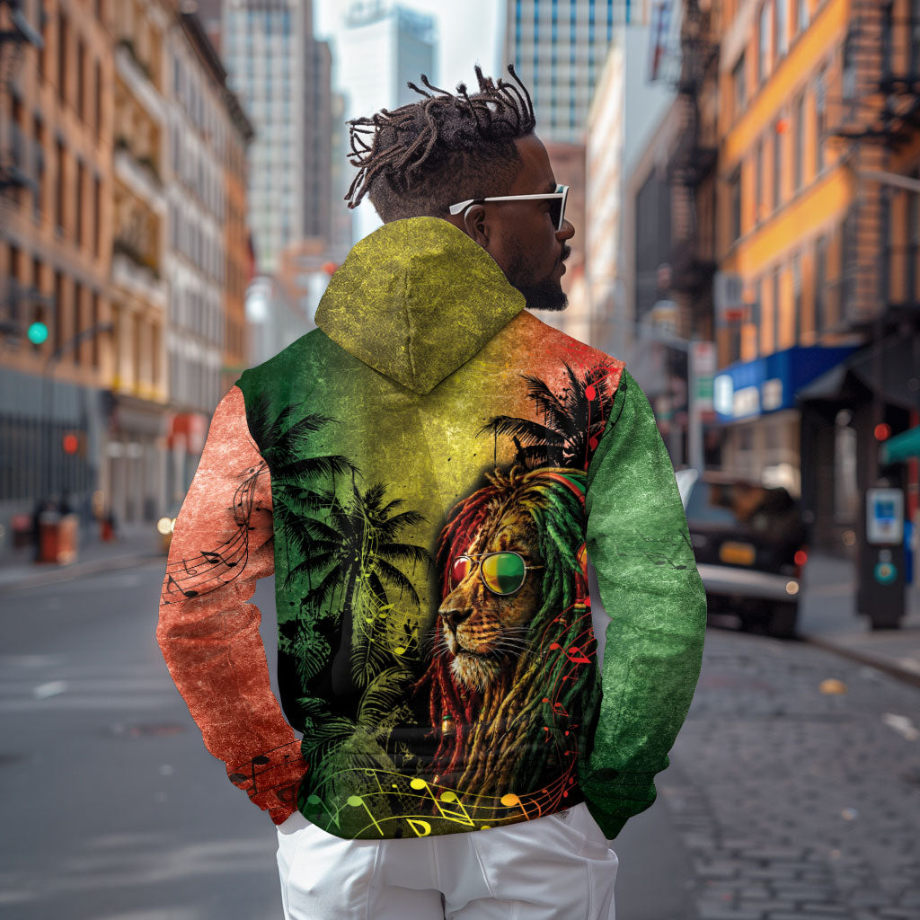 One Love Afro Haiti Zip Hoodie Rastafarian Lion Reggae Grunge Style