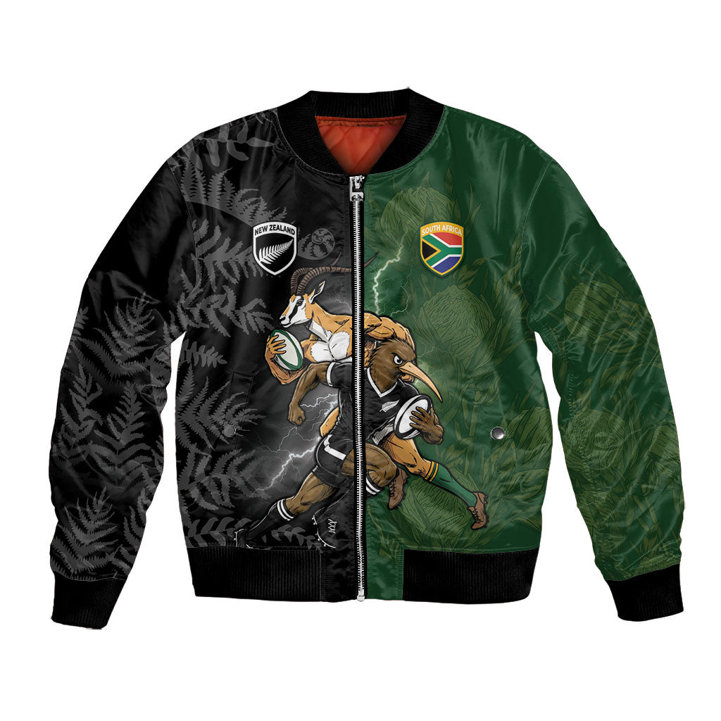 Custom South Africa And New Zealand Bomber Jacket Springboks And Kiwis Rugby Rivalry