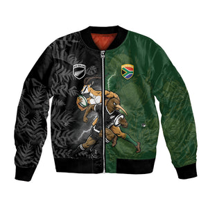 Custom South Africa And New Zealand Bomber Jacket Springboks And Kiwis Rugby Rivalry