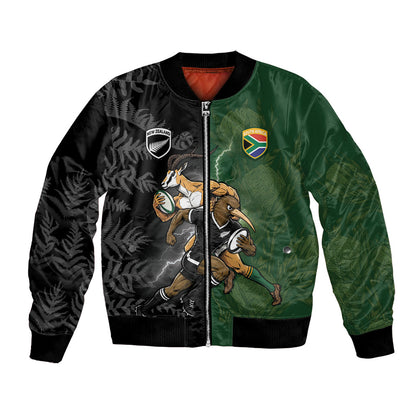 Custom South Africa And New Zealand Bomber Jacket Springboks And Kiwis Rugby Rivalry