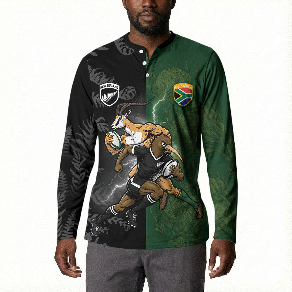 Custom South Africa And New Zealand Button Sweatshirt Springboks And Kiwis Rugby Rivalry