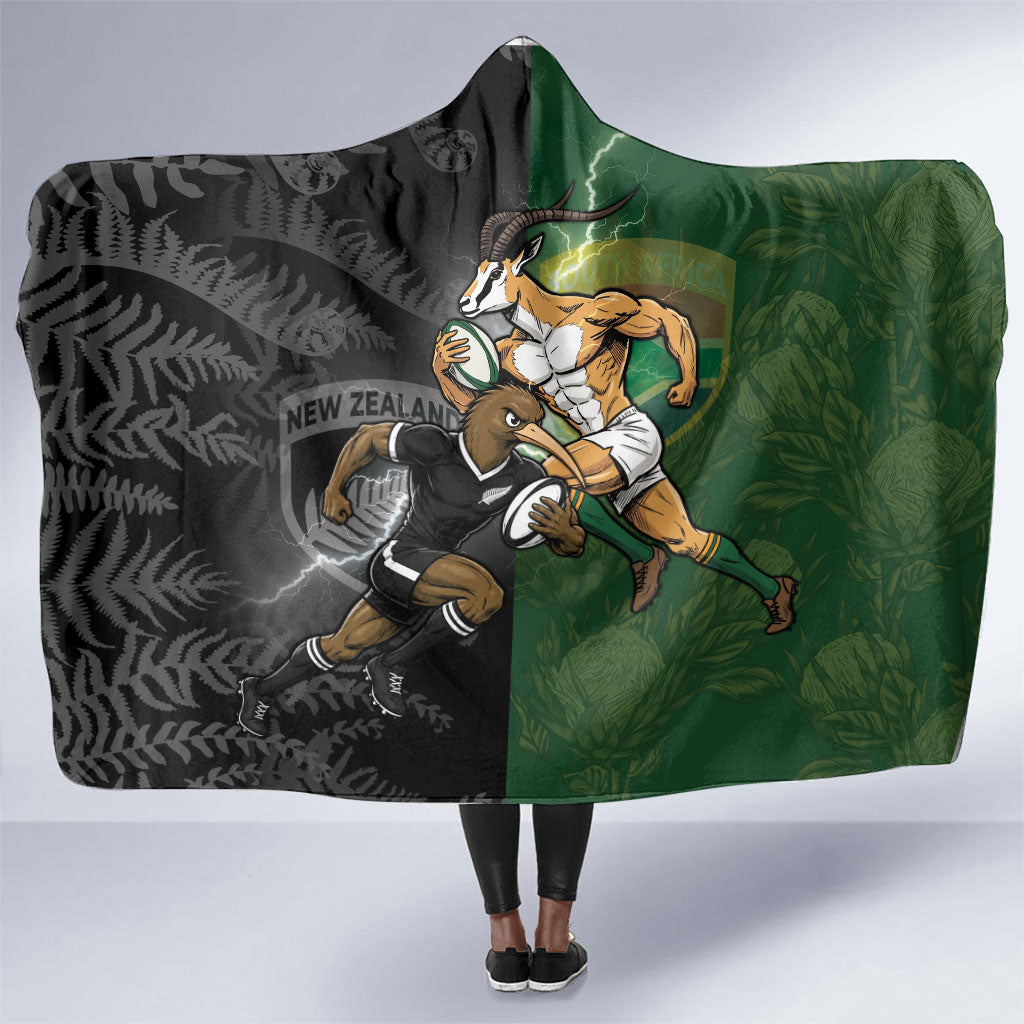South Africa And New Zealand Hooded Blanket Springboks And Kiwis Rugby Rivalry