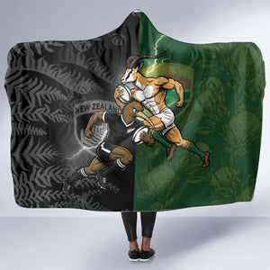 South Africa And New Zealand Hooded Blanket Springboks And Kiwis Rugby Rivalry