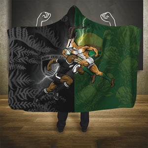 South Africa And New Zealand Hooded Blanket Springboks And Kiwis Rugby Rivalry
