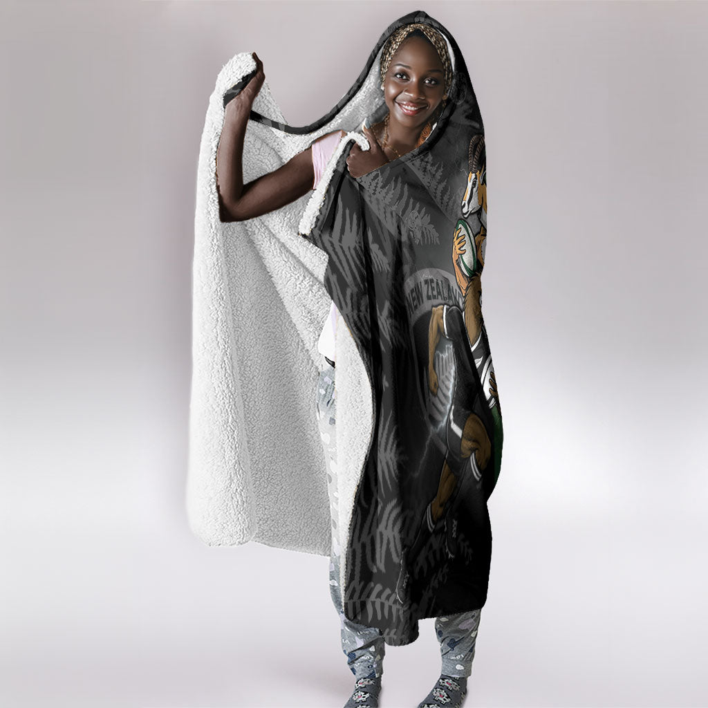 South Africa And New Zealand Hooded Blanket Springboks And Kiwis Rugby Rivalry