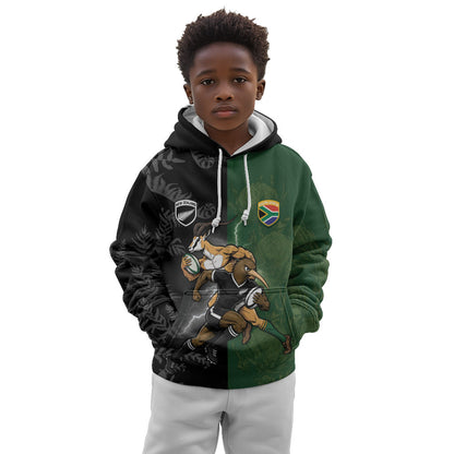 Custom South Africa And New Zealand Kid Hoodie Springboks And Kiwis Rugby Rivalry