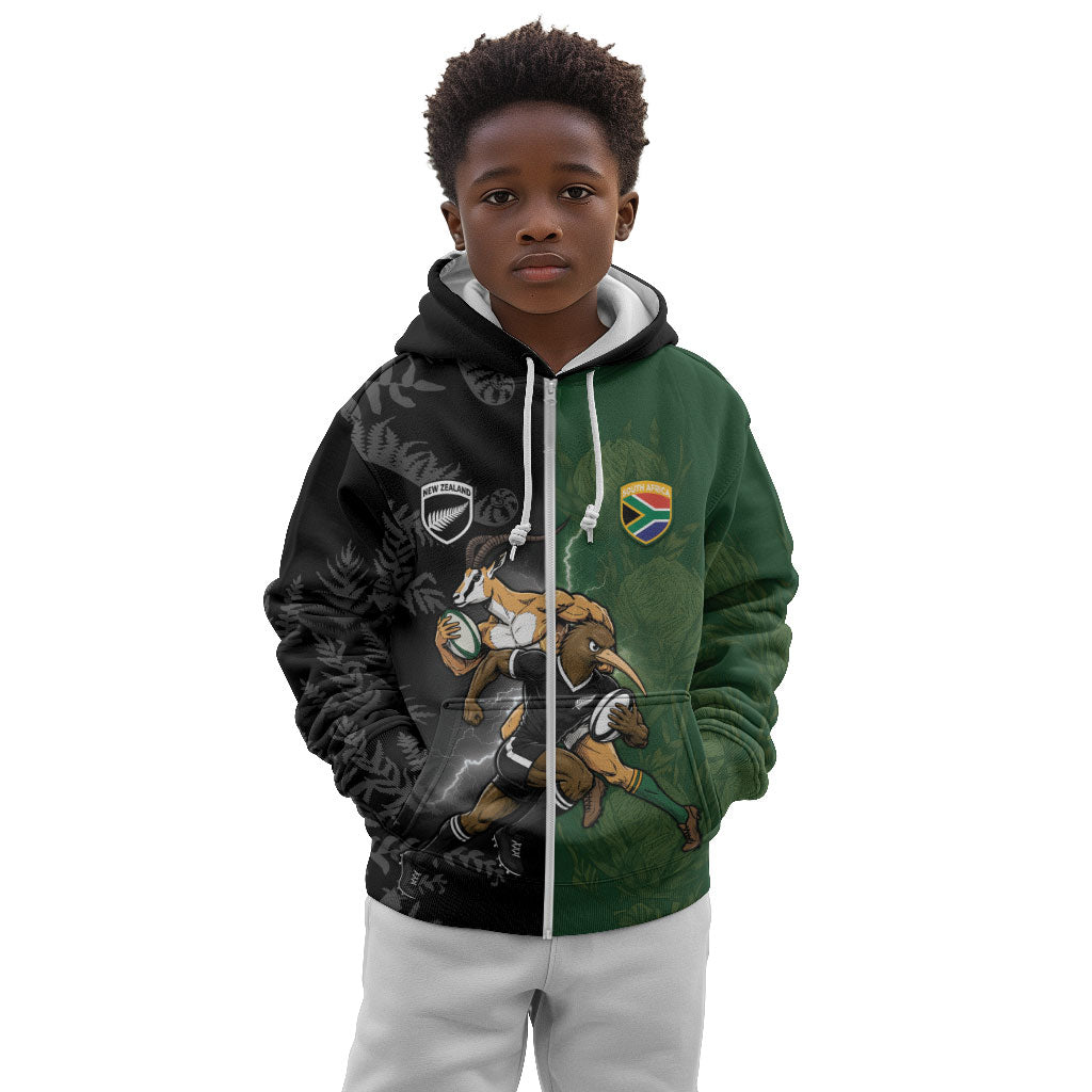 Custom South Africa And New Zealand Kid Hoodie Springboks And Kiwis Rugby Rivalry