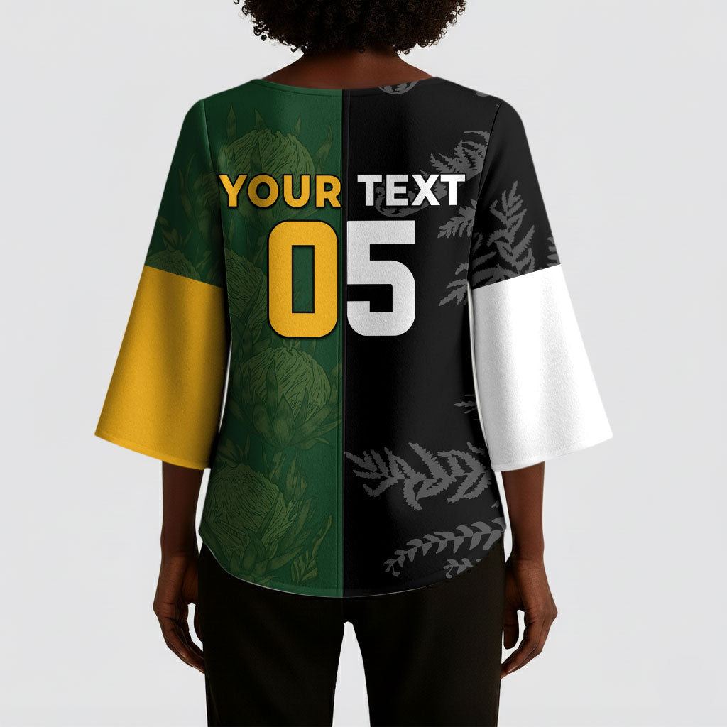 Custom South Africa And New Zealand Kimono Sleeve Blouse Springboks And Kiwis Rugby Rivalry