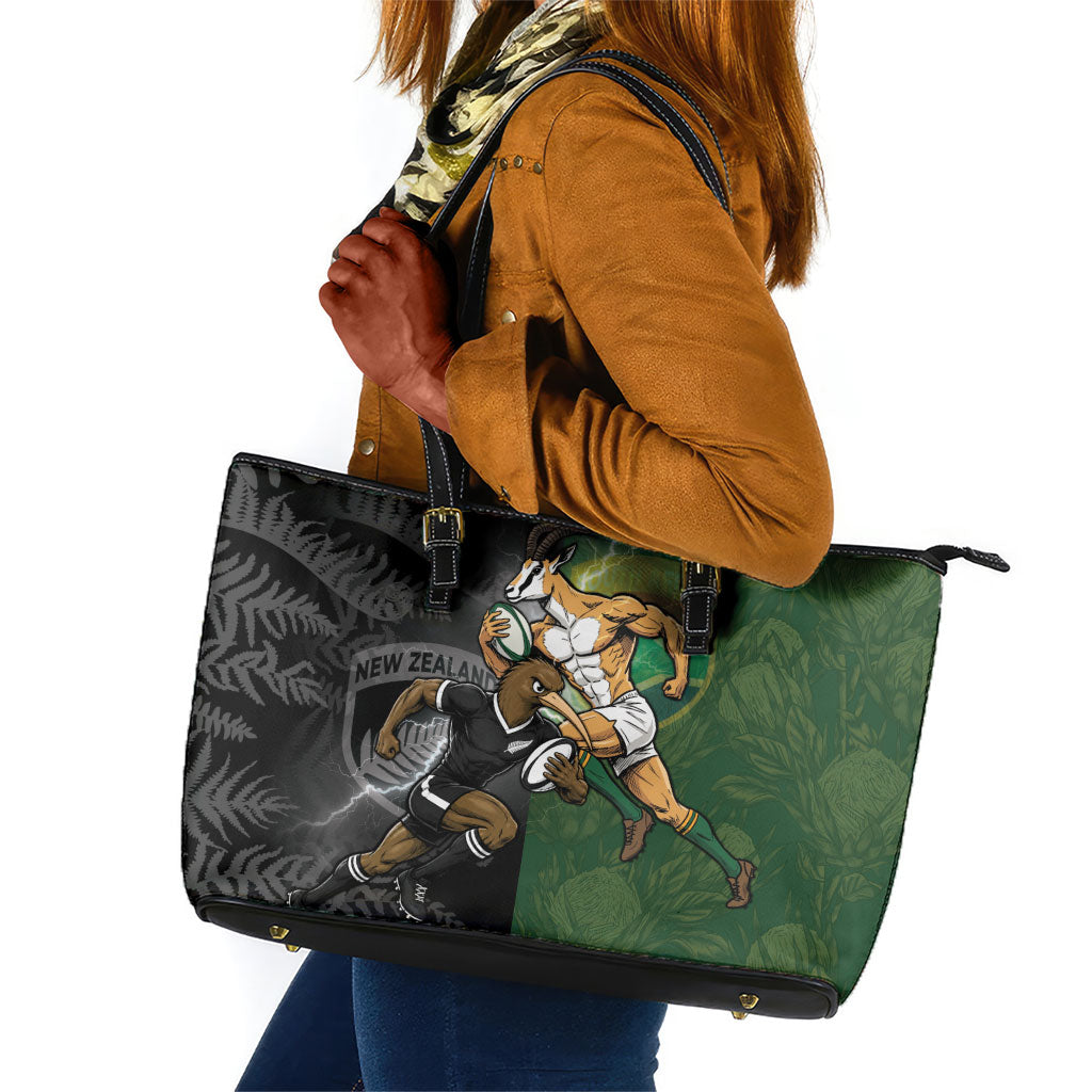 South Africa And New Zealand Leather Tote Bag Springboks And Kiwis Rugby Rivalry
