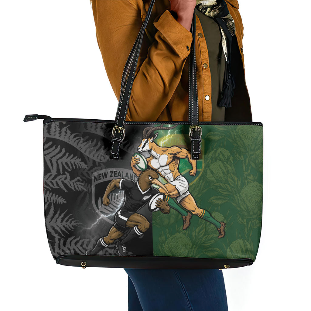 South Africa And New Zealand Leather Tote Bag Springboks And Kiwis Rugby Rivalry