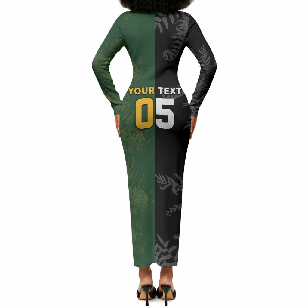 Custom South Africa And New Zealand Long Sleeve Bodycon Dress Springboks And Kiwis Rugby Rivalry