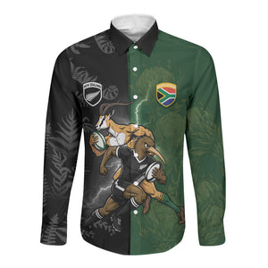 Custom South Africa And New Zealand Long Sleeve Button Shirt Springboks And Kiwis Rugby Rivalry