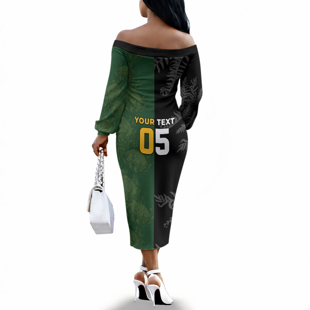 Custom South Africa And New Zealand Off The Shoulder Long Sleeve Dress Springboks And Kiwis Rugby Rivalry