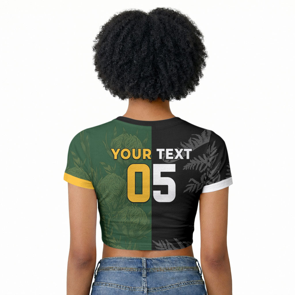 Custom South Africa And New Zealand Raglan Cropped T shirt Springboks And Kiwis Rugby Rivalry
