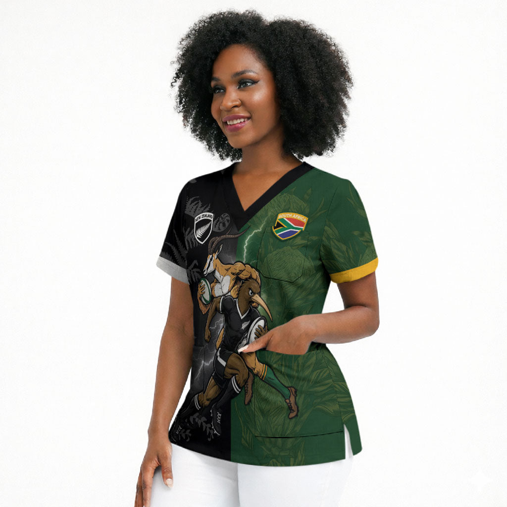 Custom South Africa And New Zealand Scrub Top Springboks And Kiwis Rugby Rivalry