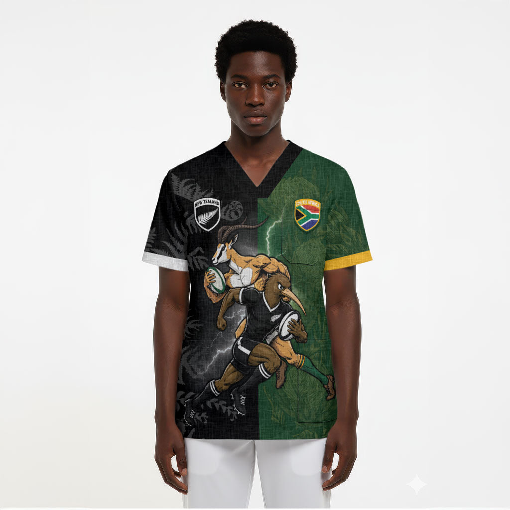 Custom South Africa And New Zealand Scrub Top Springboks And Kiwis Rugby Rivalry