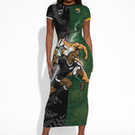 Custom South Africa And New Zealand Short Sleeve Bodycon Dress Springboks And Kiwis Rugby Rivalry