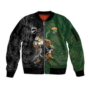 Custom South Africa And New Zealand Sleeve Zip Bomber Jacket Springboks And Kiwis Rugby Rivalry