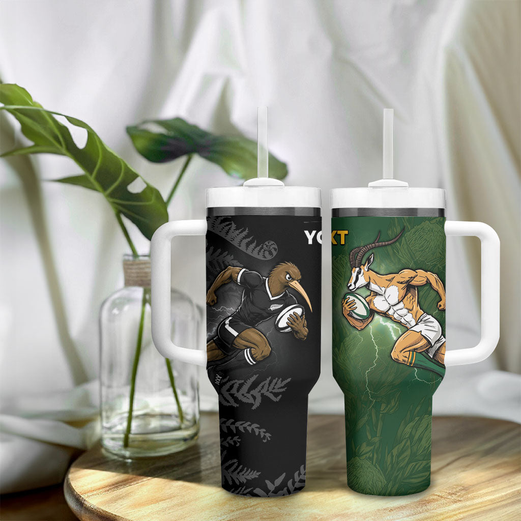Custom South Africa And New Zealand Tumbler With Handle Springboks And Kiwis Rugby Rivalry