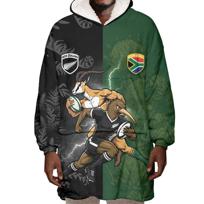 Custom South Africa And New Zealand Wearable Blanket Hoodie Springboks And Kiwis Rugby Rivalry