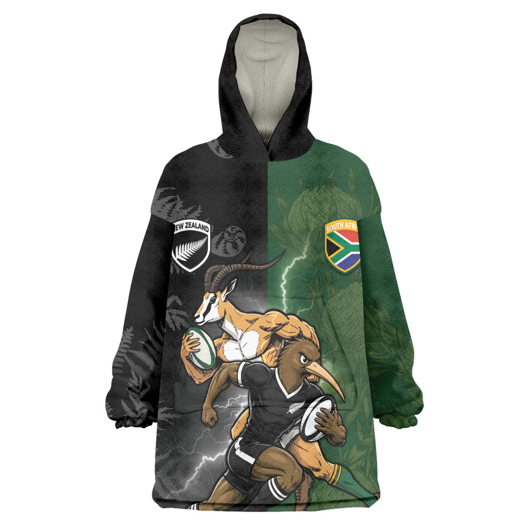 Custom South Africa And New Zealand Wearable Blanket Hoodie Springboks And Kiwis Rugby Rivalry